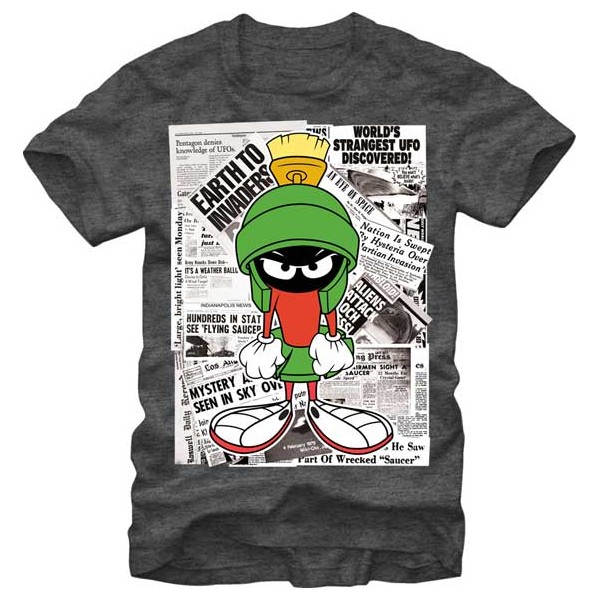 Marvin the Martian in the Papers Collage Adult T-Shirt - Looneystore